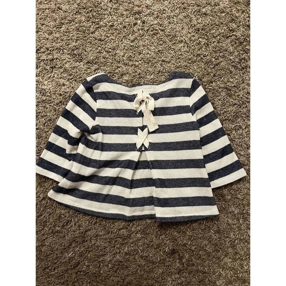 Copper Key Girls Long Sleeve Top Size 4‎ Blue White Stripe Lace-up Back